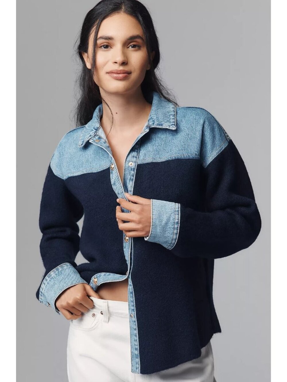 Anthropologie Pilcro Mixed Media Sweater Denim Jacket S